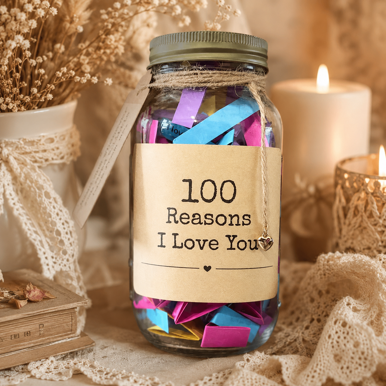 100 Reasons I Love You Jar – Anniversary Keepsake, Romantic Notes for Couples