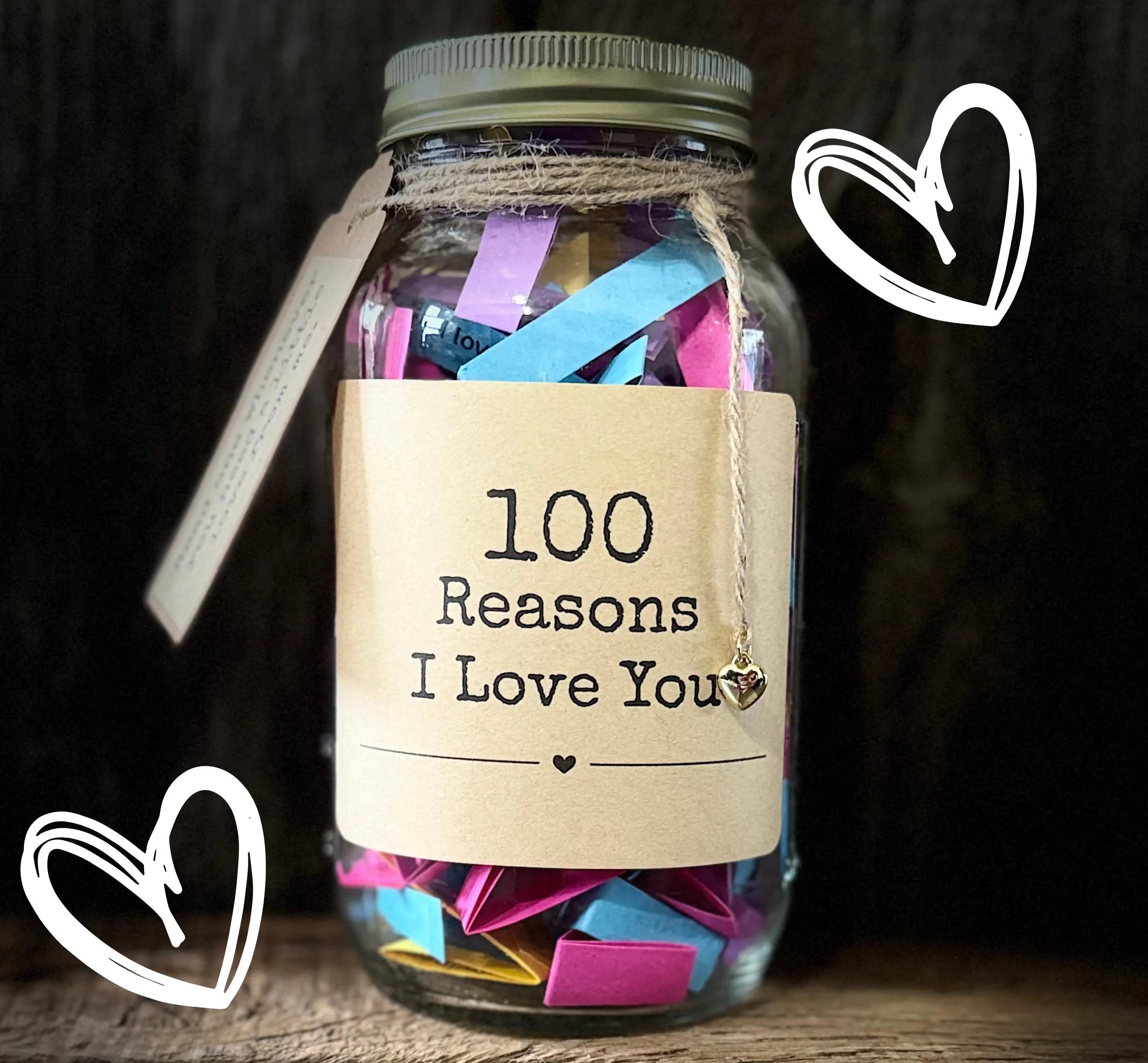 100 Reasons I Love You Jar – Anniversary Keepsake, Romantic Notes for Couples