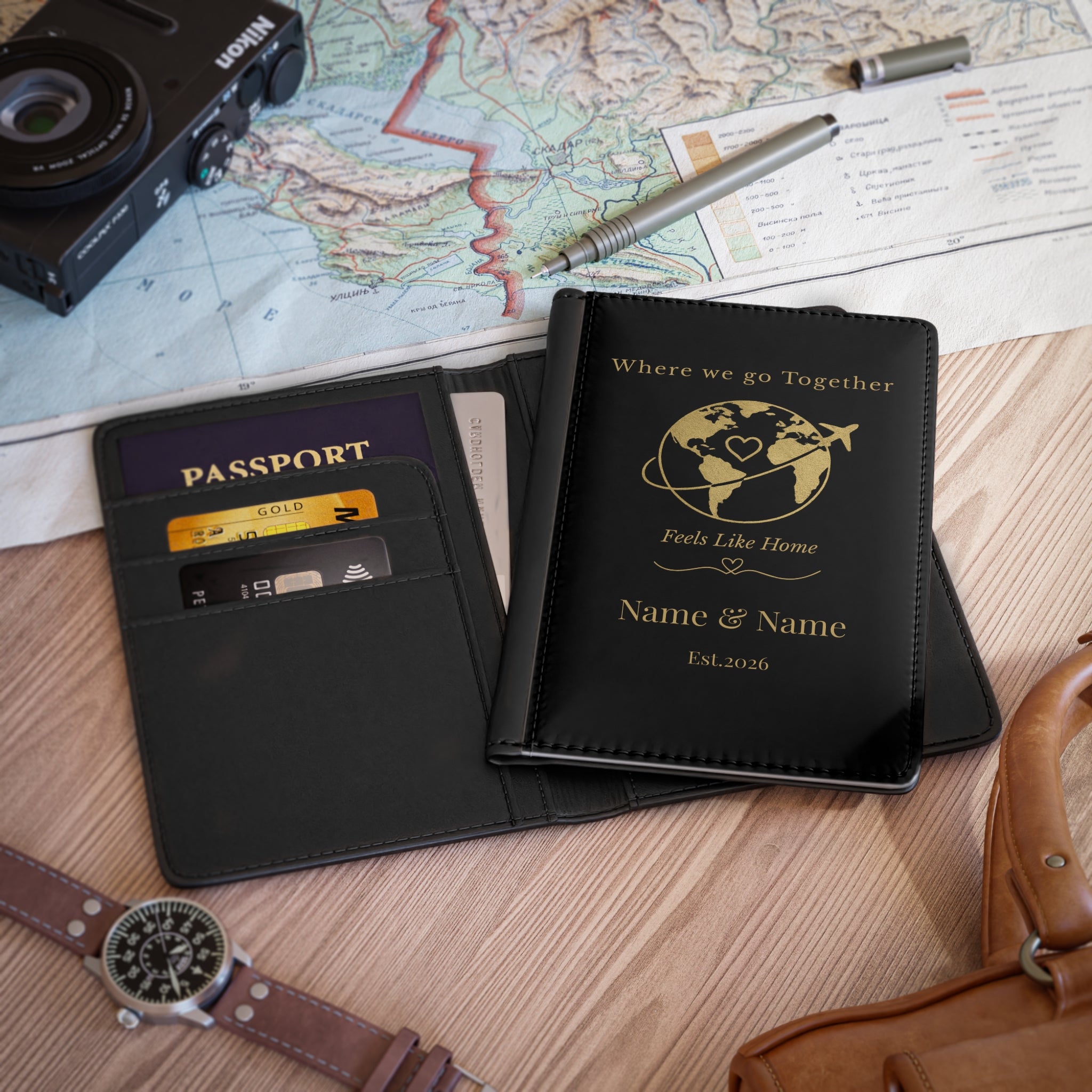 Personalized Passport Cover for Couples, Custom Travel Keepsake Gift, Honeymoon Gift, Anniversary Gift for Husband or Wife,Personalized gift