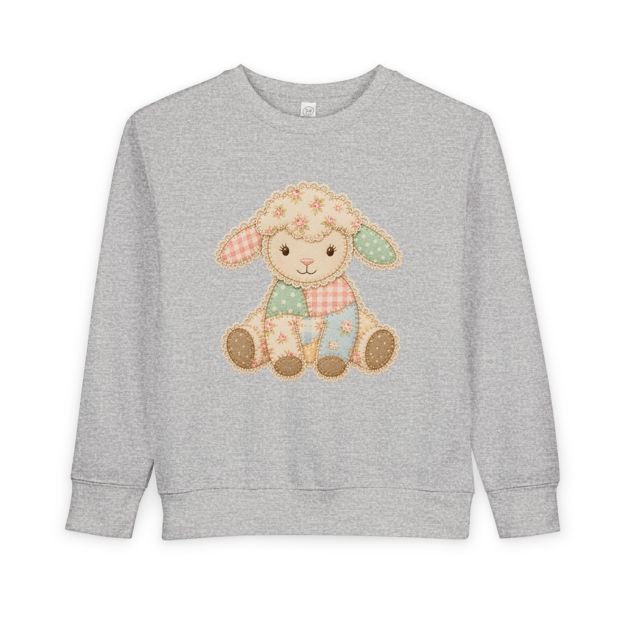 Faux Patchwork Lamb Sweatshirt | Vintage Inspired Toddler Crewneck | Cottagecore Easter Kids Sweatshirt