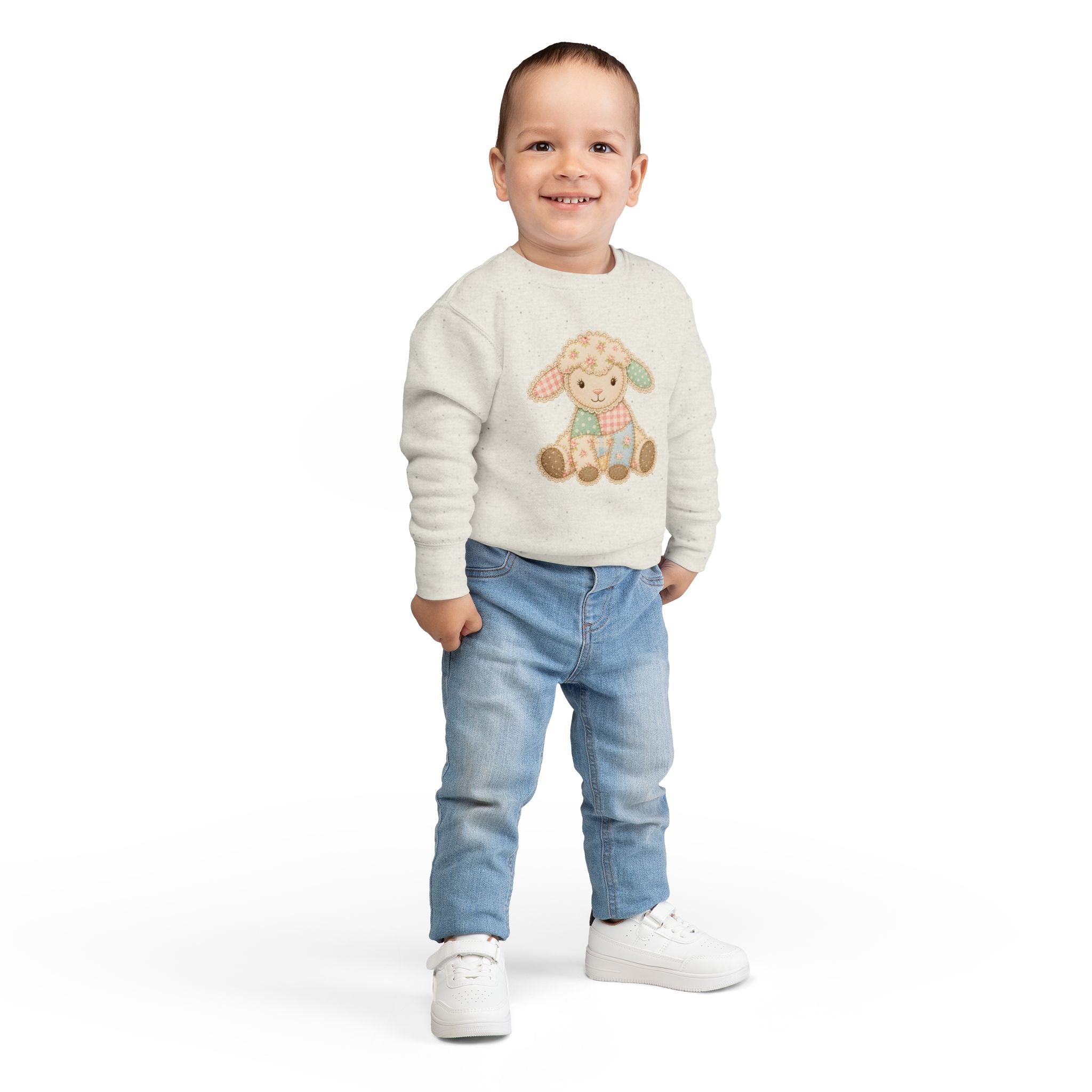 Faux Patchwork Lamb Sweatshirt | Vintage Inspired Toddler Crewneck | Cottagecore Easter Kids Sweatshirt
