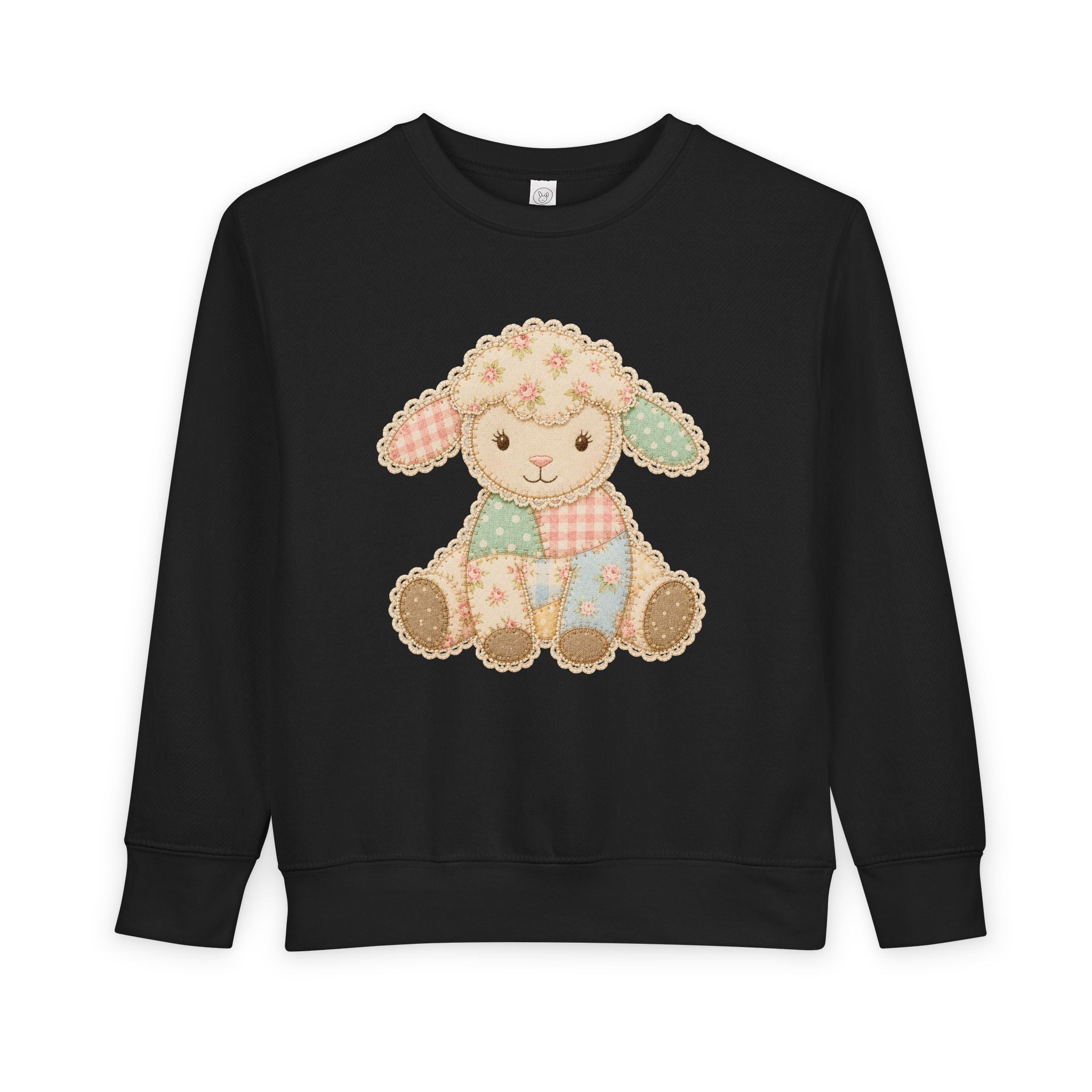 Faux Patchwork Lamb Sweatshirt | Vintage Inspired Toddler Crewneck | Cottagecore Easter Kids Sweatshirt
