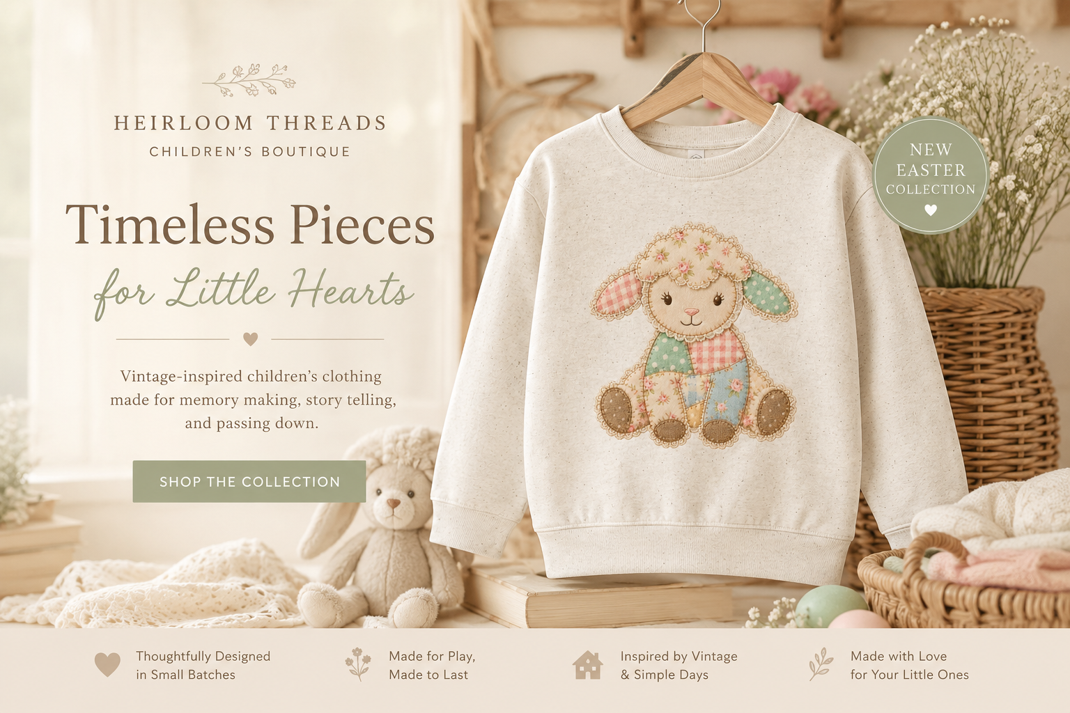 Faux Patchwork Lamb Sweatshirt | Vintage Inspired Toddler Crewneck | Cottagecore Easter Kids Sweatshirt