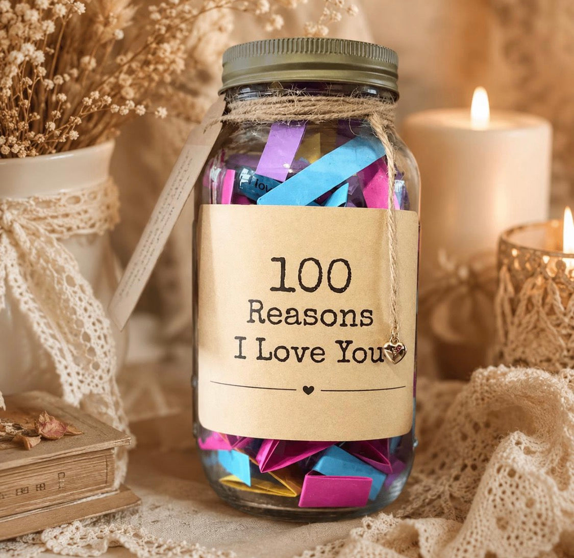 100 Reasons I Love You Jar | Personalized Love Notes Gift | Romantic Keepsake