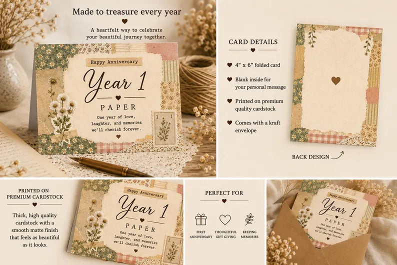 YEAR 1 ANNIVERSARY CARD | PAPER ANNIVERSARY GIFT | HEIRLOOM KEEPSAKE CARD