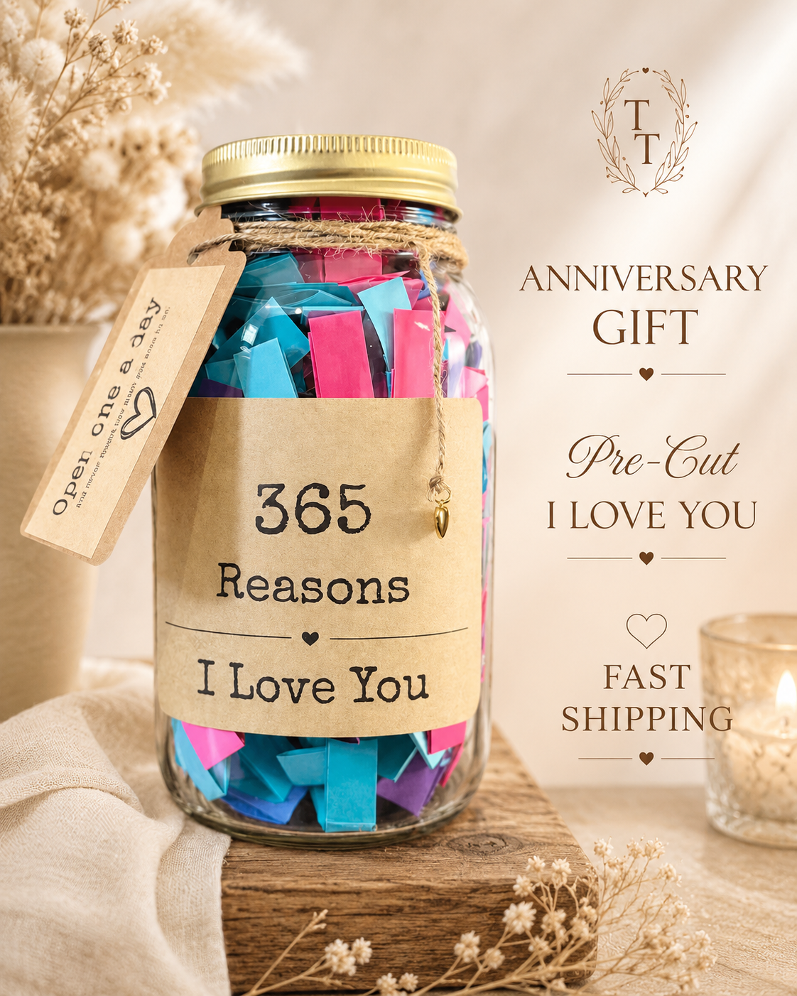 365 Reasons I Love You Jar |  Gift for Him or Her