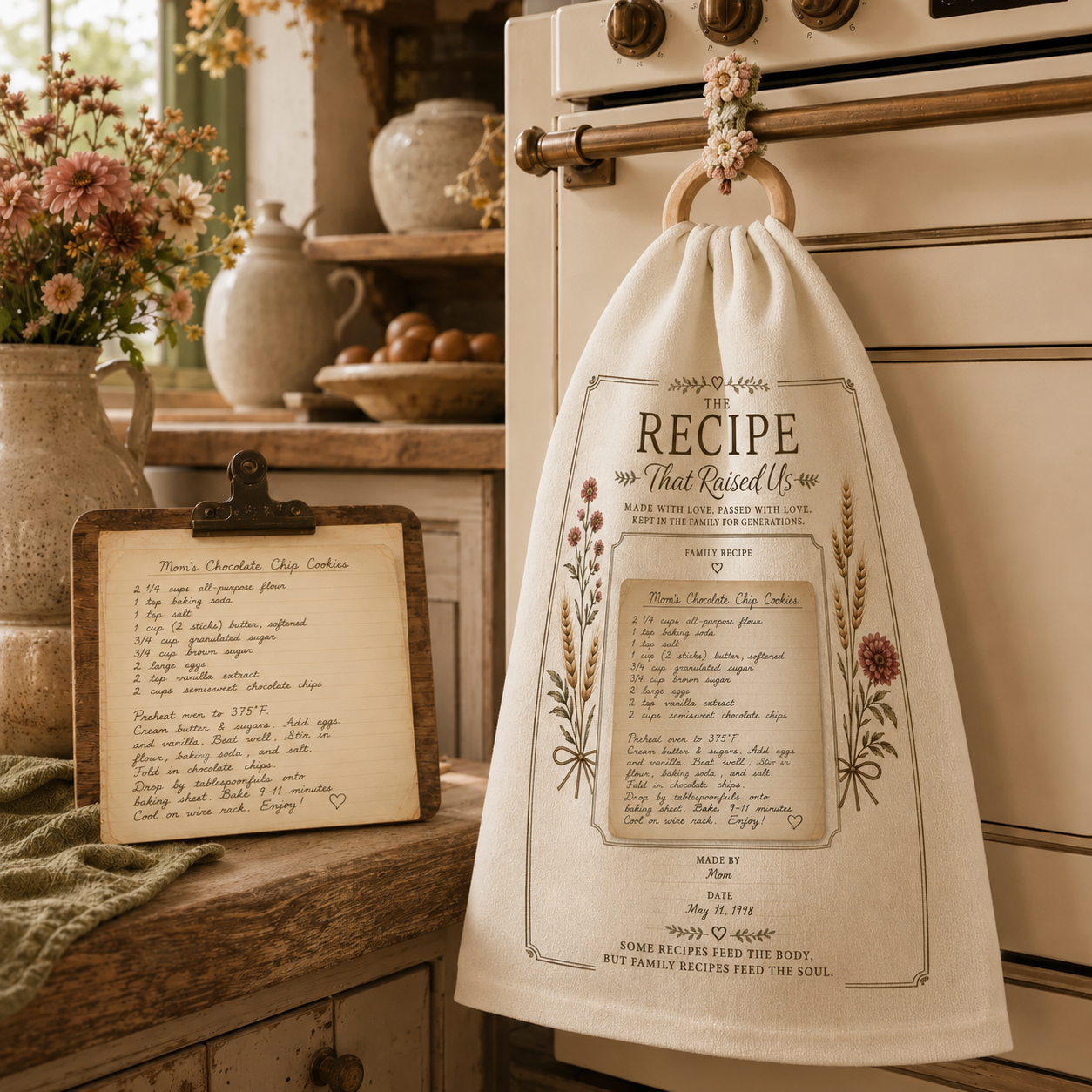 The Recipe That Raised Us Personalized Kitchen Towel | Recipe Card Design, Family Heirloom Gift