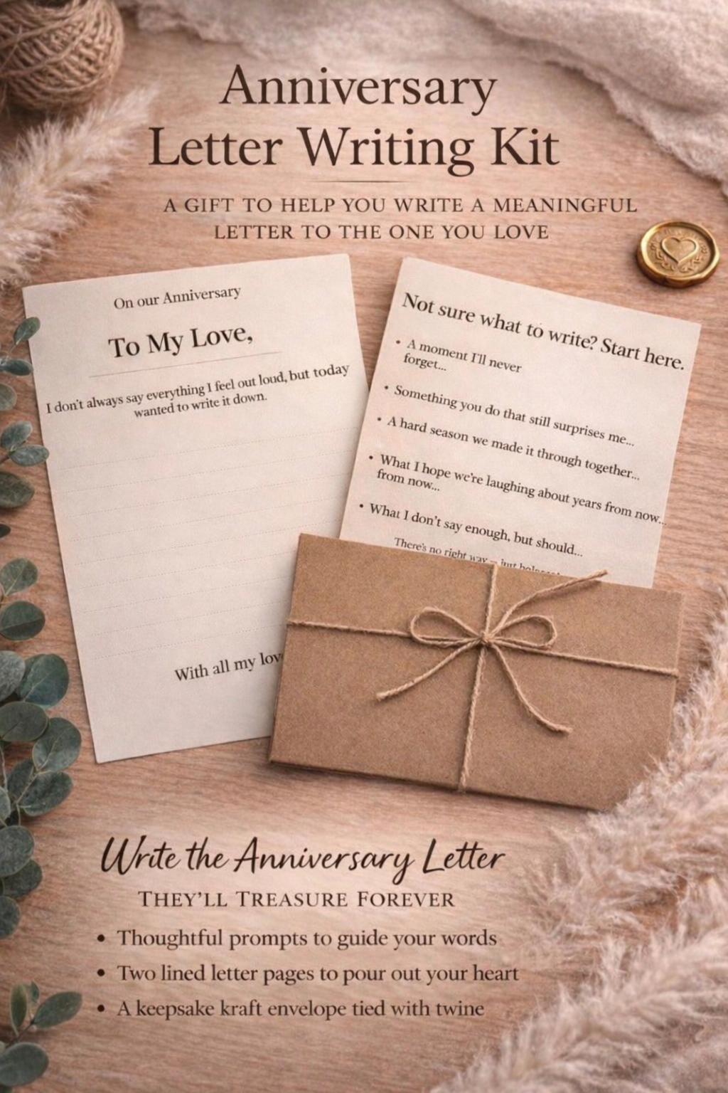 1 Year Anniversary Gift for Husband or Wife, Paper Anniversary Gift, Love Letter Kit, Personalized First Anniversary Gift for Him Her