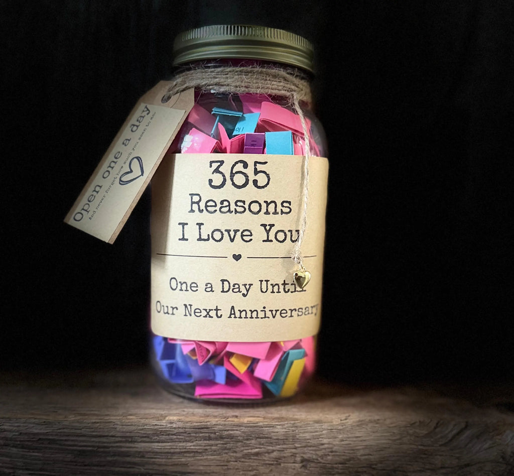 365 Reasons I Love You Jar – Anniversary Gift for Him or Her – Prewritten Love Notes 1st anniversary gift, Couple Gift Idea, paper gif