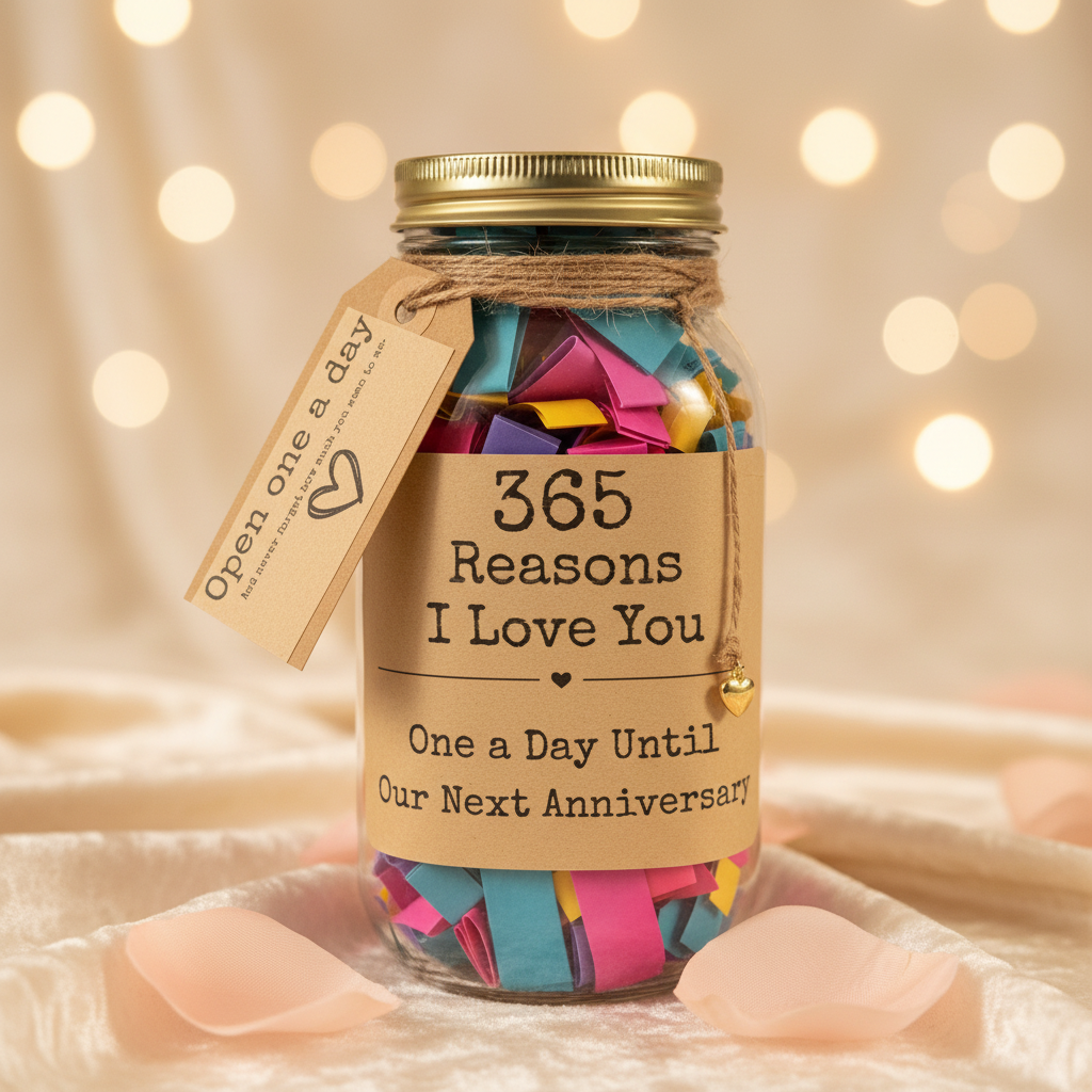 365 Reasons I Love You Jar – Anniversary Gift for Him or Her – Prewritten Love Notes 1st anniversary gift, Couple Gift Idea, paper gif