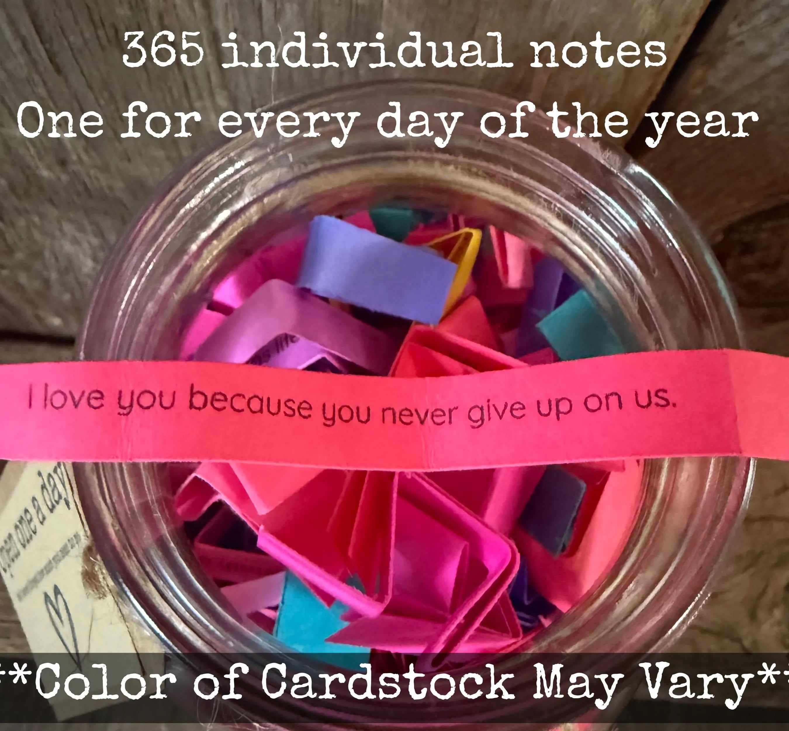 365 Reasons I Love You Jar – Anniversary Gift for Him or Her – Prewritten Love Notes 1st anniversary gift, Couple Gift Idea, paper gif