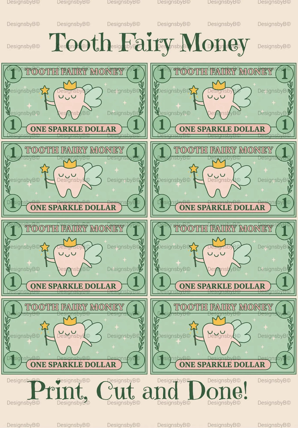 Tooth Fairy Money Printable – Sparkle Dollar Bills (Instant Download)