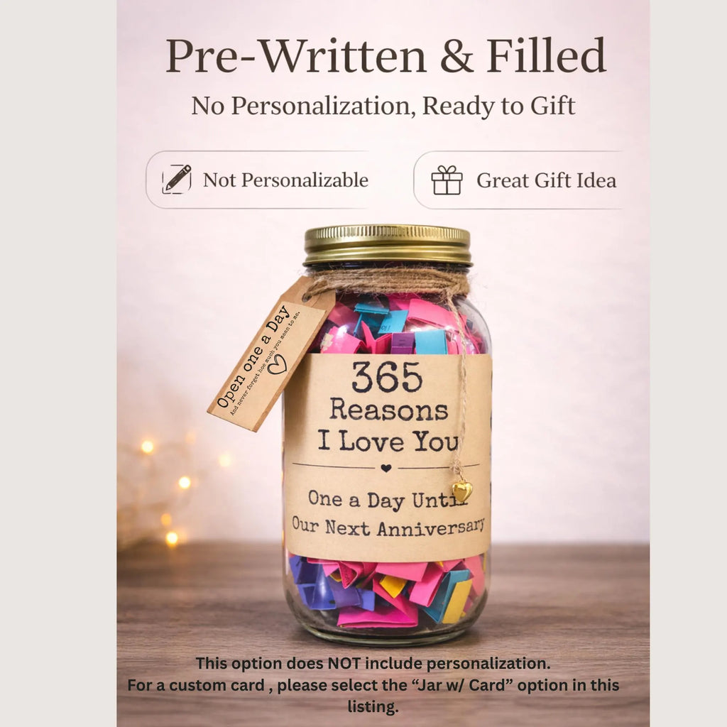 365 Reasons I Love You Jar – Anniversary Gift for Him or Her – Prewritten Love Notes 1st anniversary gift, Couple Gift Idea, paper gif