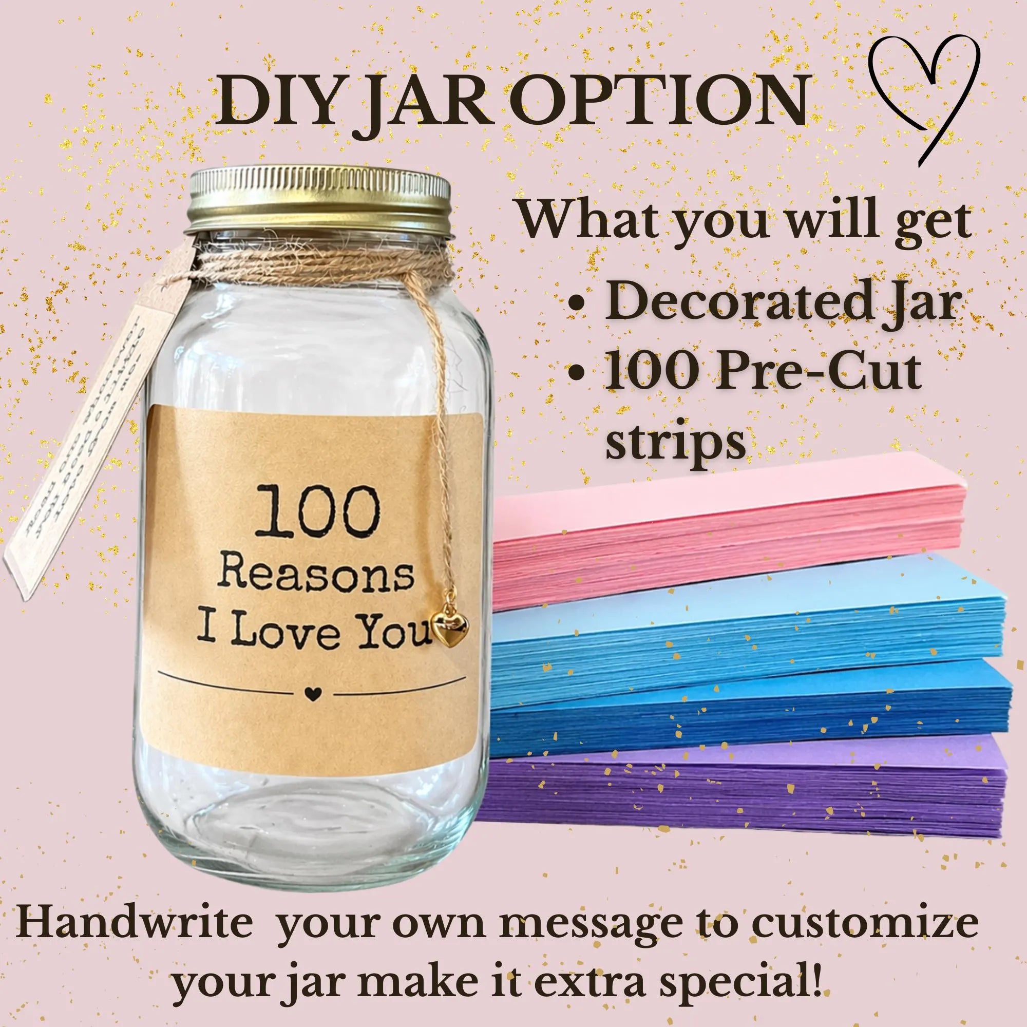 100 Reasons I Love You Jar – Anniversary Keepsake, Romantic Notes for Couples