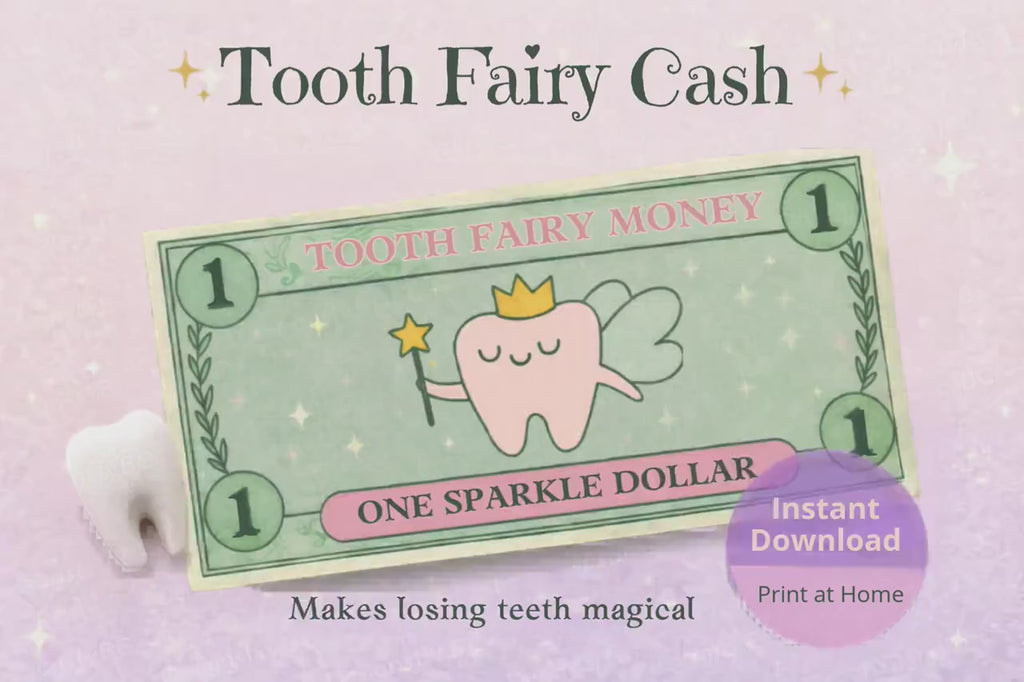 Tooth Fairy Money Printable – Sparkle Dollar Bills (Instant Download)