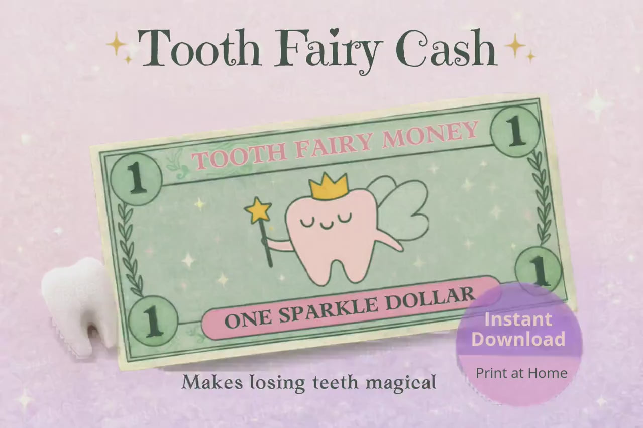 Tooth Fairy Money Printable – Sparkle Dollar Bills (Instant Download)